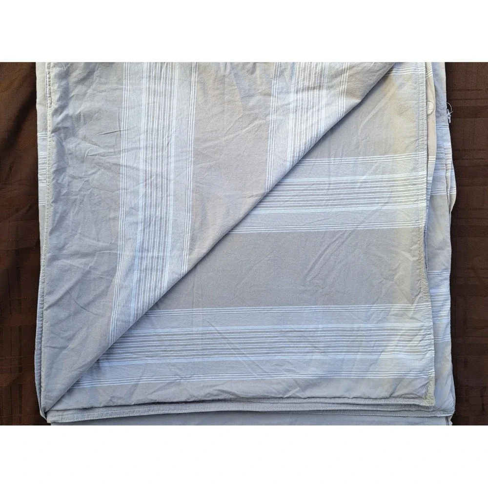 Beige Striped 100% Cotton Queen Duvet Cover Button Closure 92 X 88